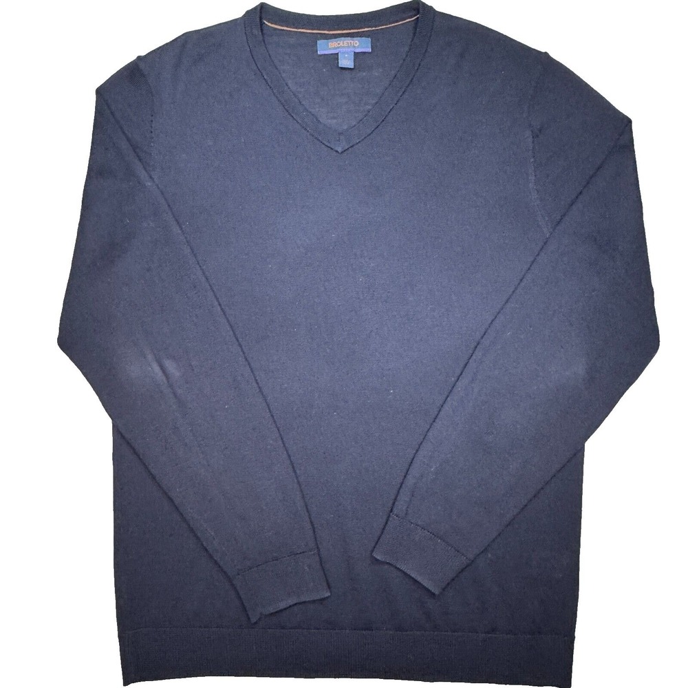 Broletto Sweater Mens Size M 100% Merino‎ Wool Navy Blue V Neck Grandpa Preppy